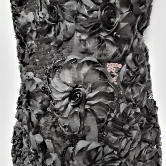 Black Strapless Mini Dress with Sequins and Floral Applique Size M Size L - Picture 2 of 10